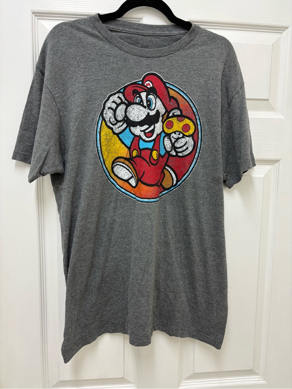 Nintendo Super Mario Bros Mario Gray Graphic Print Crew Neck T-Shirt Men’s L